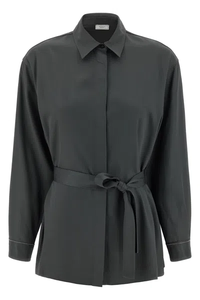 Peserico Fluid Viscose Twill Shirt With Jewel-detail Cuffs In Black