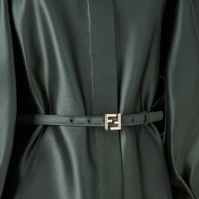 Fendi Satin Jacket With Balloon Sleeves And Belt In Green