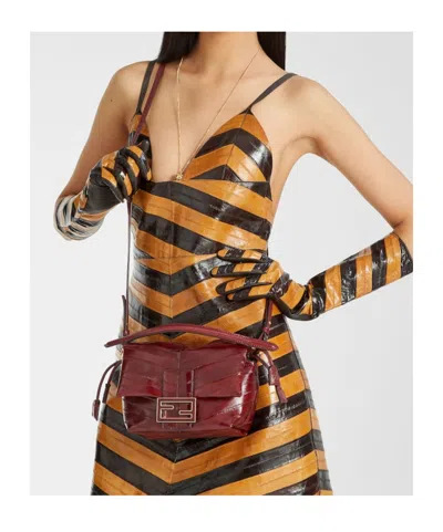 Fendi Burgundy Inlaid Hagfish Leather Mini-bag In Burgundy