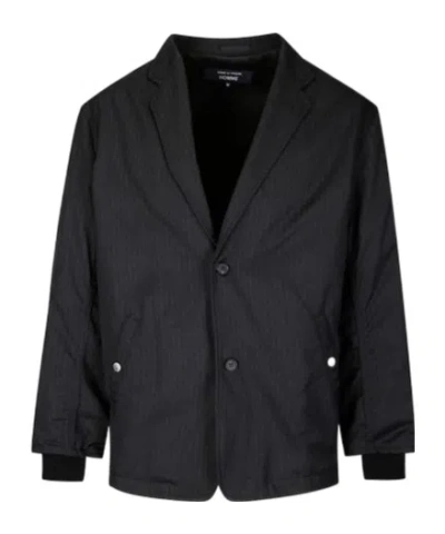 Comme Des Garçons Pinstripe Padded Jacket With Classic Lapels In Black