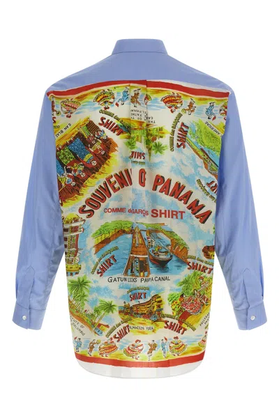 Comme Des Garçons Asymmetric Hem Shirt With Vibrant Landmark Prints In Multi
