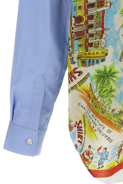 Comme Des Garçons Asymmetric Hem Shirt With Vibrant Landmark Prints In Multi