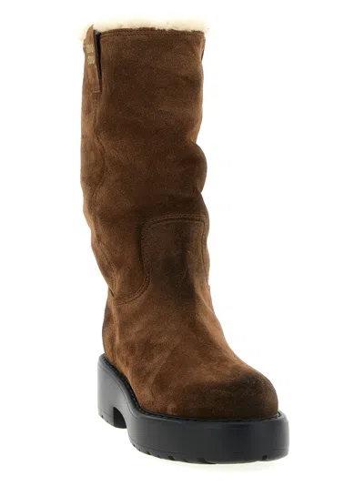 Miu Miu Round-toed Ankle Boots In Brown