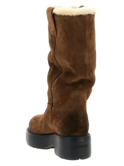 Miu Miu Round-toed Ankle Boots In Brown