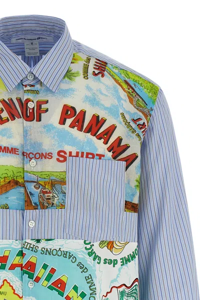 Comme Des Garçons Patterned Insert Cotton Poplin Shirt With Asymmetric Hem In Multi