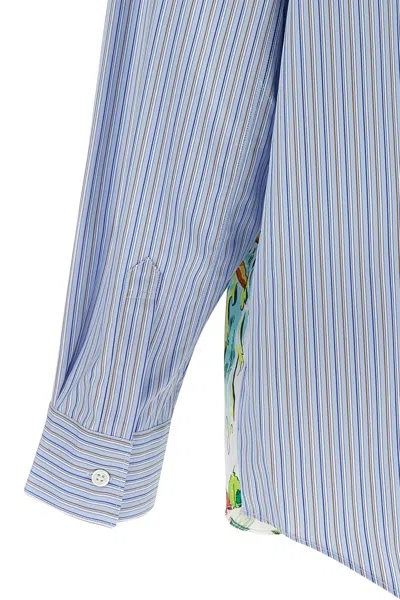 Comme Des Garçons Patterned Insert Cotton Poplin Shirt With Asymmetric Hem In Multi