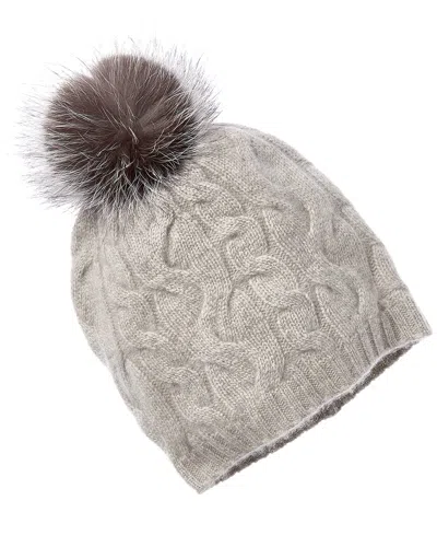 Amicale Cashmere Cable Knit Cashmere Hat In Gray