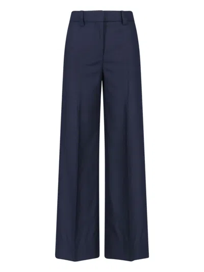 Incotex Wide-leg Virgin Wool Trousers With Mid-rise Waist And Tailored Finish In Blue