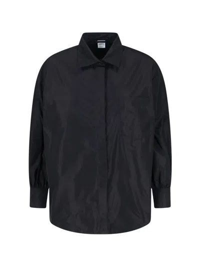 Aspesi Timeless Black Shirt With Pointed Collar And Curved Hemline In Black