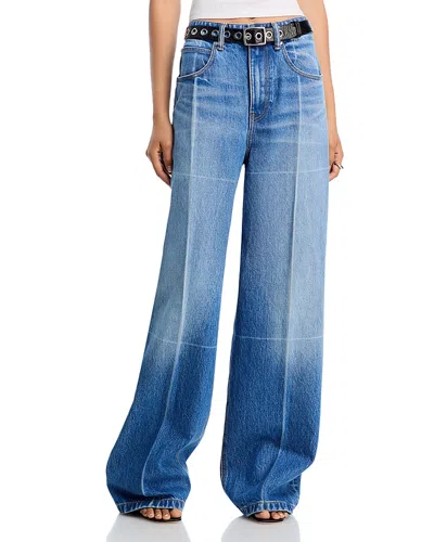 Alexander Wang T Alexanderwang. T High Rise Straight Jeans With Faded Fold Lines In Vintage Marbled Blue In Multi