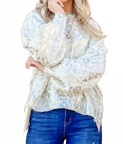 And The Why Leopard Printed Balloon Sleeve Pullover Sweater In Ivory In Multi