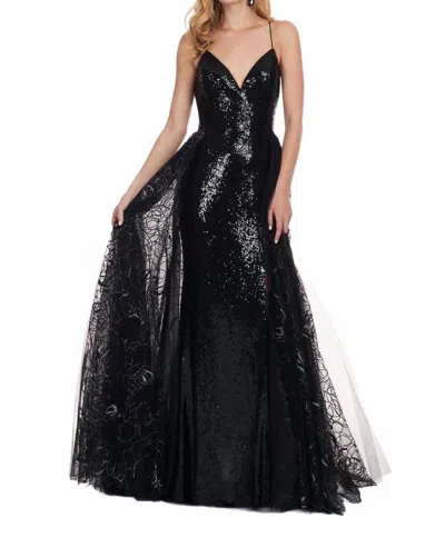 Rachel Allan Fully Sequined Gown With Sheer Overlay In Black In Black