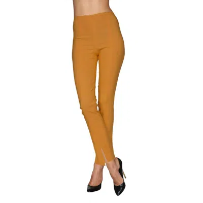 Mesmerize Zip Frontlong Pants W/slit In Mustard In Yellow
