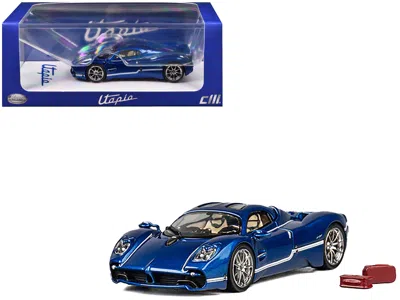 Cm Models Pagani Utopia Blue Metallic With White Stripes 1/64 Diecast Model Car By Cm Model In Blue