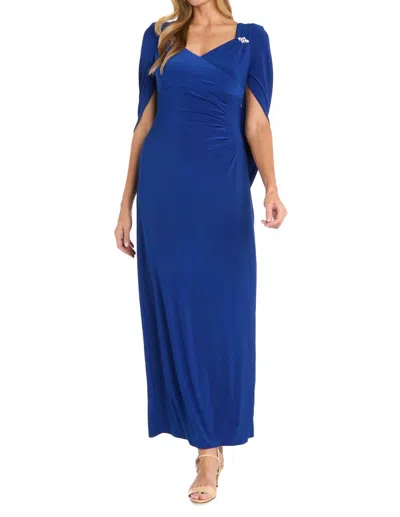 R & M Richards Draped With Rhinestone Detailing Shoulder Dress In Indigo In Blue