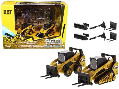 Diecast Masters Set Of 2 Pieces Cat Caterpillar 272d2 Skid Steer Loader And Cat Caterpillar 297d2 Compact Track Load In Yellow