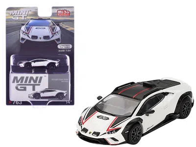 Mini Gt Lamborghini Huracan Sterrato Bianco Asopo White Metallic With Red Stripes And Matt Black Top Limited In Black