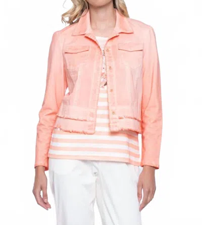 Picadilly Raw Edge Fringe Patch Pocket Jacket In Papaya In Pink