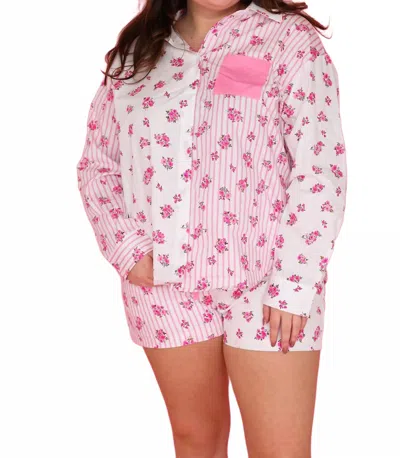 Peach Love So Spring Stripe & Floral Poplin Top In Multi In Multi