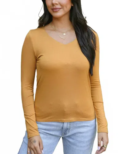 Grace & Lace Modal V-neck Long Sleeve Tee In Mustard In Yellow