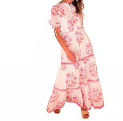 Oliphant Cinched Pintuck Maxi Dress In Ostuni Coral In Pink