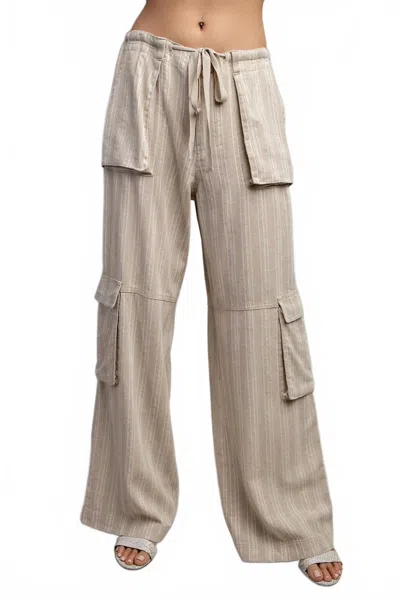 Eesome Soft Washed Striped Drawstring Pants In Beige In Brown