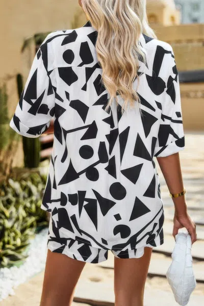 Truedames Two Piece Printed Button Down Elastic Waist Sets In White