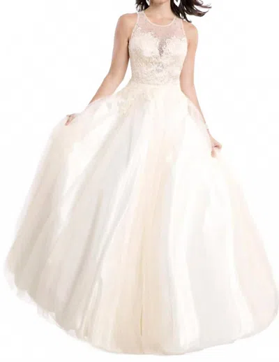 Rachel Allan Sleeveless Open Back Ballgown In Vanilla In Brown