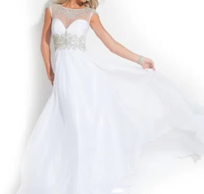 Rachel Allan Beaded High Mesh Neck Chiffon Prom Gown In White In Animal Print