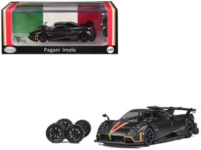 Cm Models Pagani Imola Black Carbon With Red And Gold Stripes With Extra Wheels 1/64 Diecast Model Car By Cm M In Black