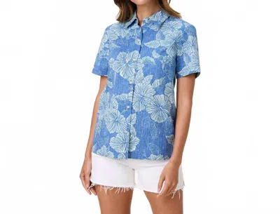Reyn Spooner Aloha Biscus Abby Short Sleeve Top In Blue Horizon In Multi