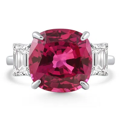 Pompeii3 8.50ct Cushion Ruby & Emerald Cut Diamond Ring 14k White Gold Lab Grown Size: 5.5 In Metallic