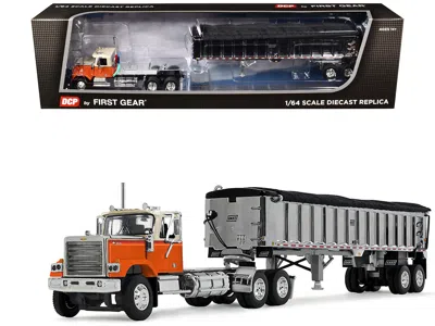 First Gear Chevrolet Bison Day Cab With East End Dump Trailer Orange And Beige 1/64 Diecast Model By Dcp/first  In Multi
