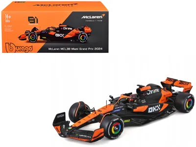 Bburago Mclaren Mcl38 #81 Oscar Piastri "okx" Formula One F1 "miami Gp" (2024) With Display Case 1/24 Diecas In Black