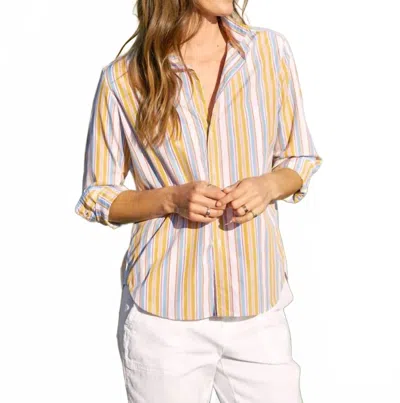 Frank & Eileen Relaxed Button Up Shirt In Gold With Red And Blue Stripe In Multi