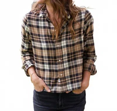 Frank & Eileen Silvio Untuckable Button-up Shirt In Sand And Camel With Black Plaid In Brown