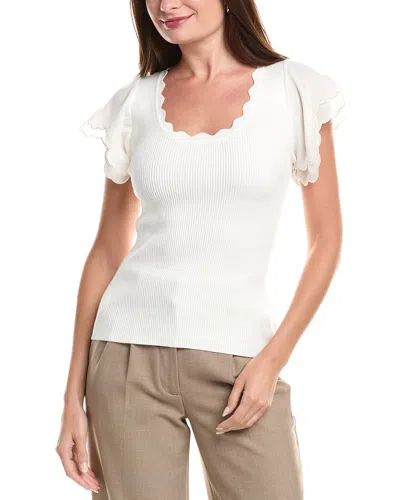 Elie Tahari Brittany Flutter Sleeve Mixed Media Top In White
