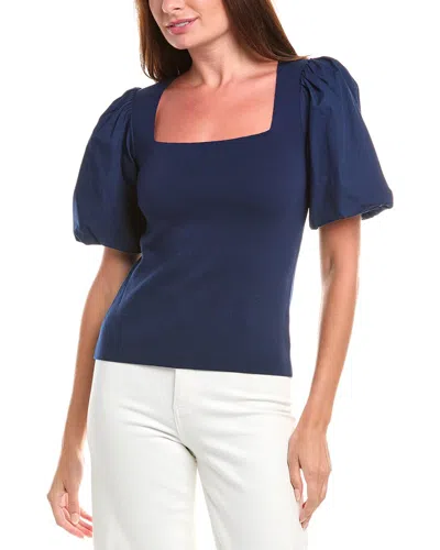 T Tahari Mixed Media Blouson Top In Blue