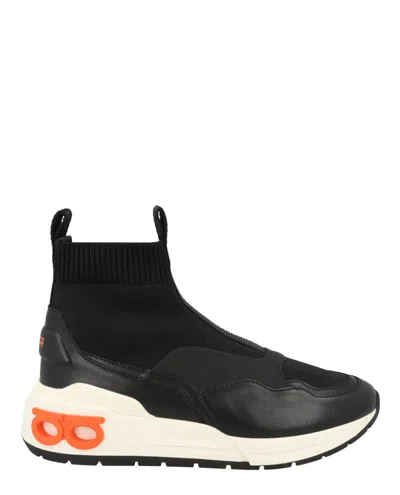 Ferragamo Cosma Gancini Leather Sock Sneaker In Black