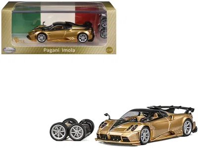 Cm Models Pagani Imola Gold Carbon Metallic With Black Carbon Top With Extra Wheels 1/64 Diecast Model Car By  In Multi