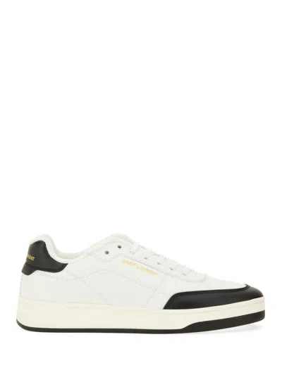 Saint Laurent Smooth Leather Sneakers Contrast Panel In White