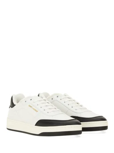 Saint Laurent Smooth Leather Sneakers Contrast Panel In White