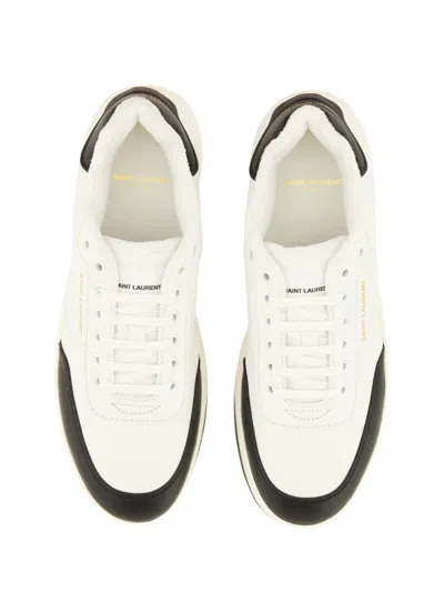 Saint Laurent Smooth Leather Sneakers Contrast Panel In White