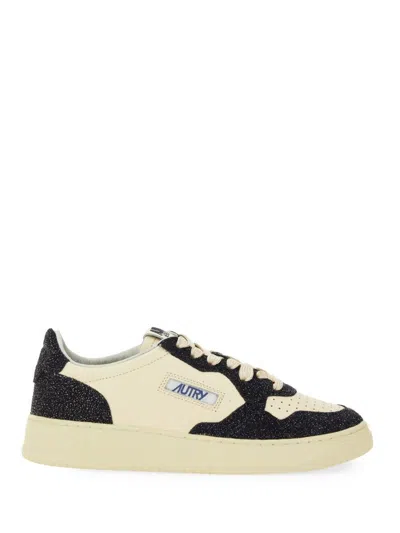 Autry Sneakers Medalist Low In Avory And Blue Leather Glittered In Multi