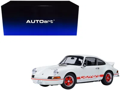 Autoart Porsche 911 Carrera 2.7 Rs "the Circuit Wolf" White With Red Stripes And Wheels With Hood Graphics 1 In Multi