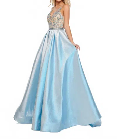 Rachel Allan Shimmer Woven Beaded Princess Gown In Sky Blue/nude | ModeSens