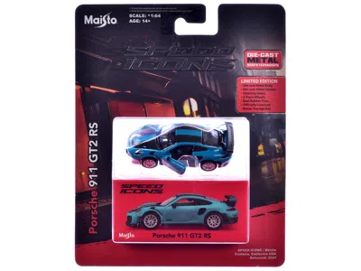 Maisto Porsche 911 Gt2 Rs Blue With Carbon Stripes "speed Icons" Series 1/64 Diecast Model Car By  In Blue