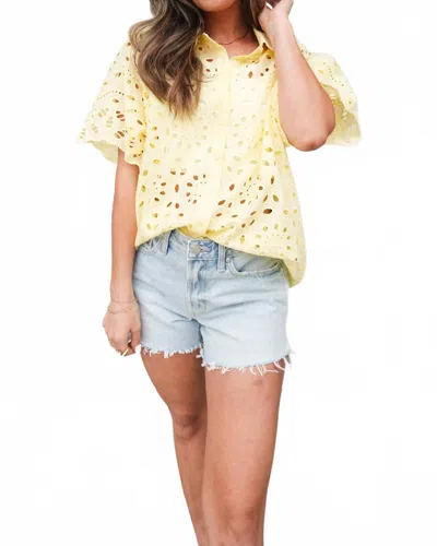 Fore Collection Eyelet Button-down Top In Yellow In Yellow