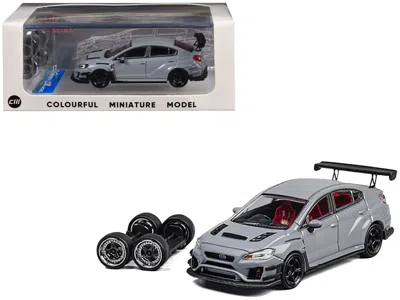 Cm Models Subaru Vab Wrx Sti S4 Gray With Red Interior With Extra Wheels 1/64 Diecast Model Car By Cm Model In Gray