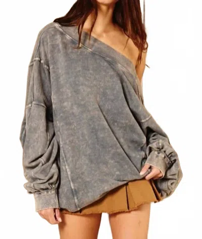 Bucketlist Reversible Twist-front Washed Terry Sweatshirt In Gray In Gray